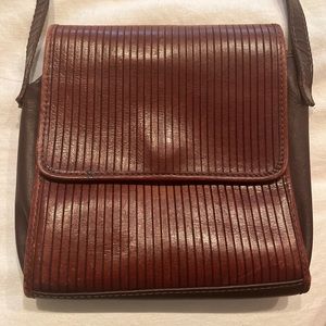 Unisa Vintage Leather Bag Brown Ribbed Crossbody Square Minimal